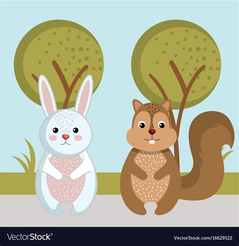 Cute Rabbit And Squirrel Wild Animals Forest Vector Image