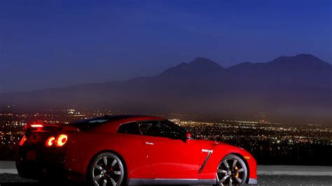 Wallpaper Lights Mountains Night Red Cars Sports Car Nissan Gt R