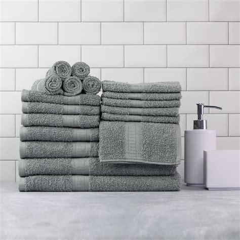 Mainstays Solid 18 Piece Bath Towel Set School Grey