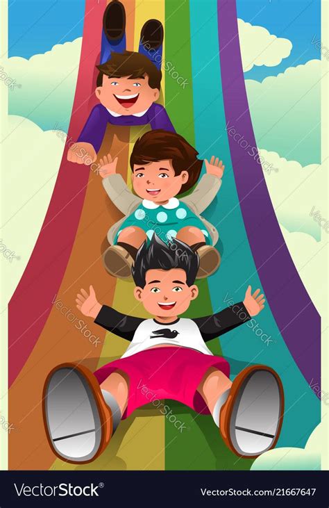 Children Sliding Down The Rainbow Royalty Free Vector Image