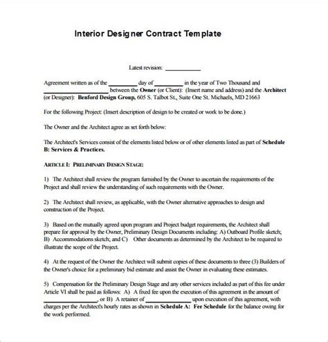 6 Interior Designer Contract Templates Free Word Pdf Documents