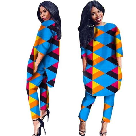 Women African Dashiki 2pc 34 Sleeve Shirt And Pants Outwear With