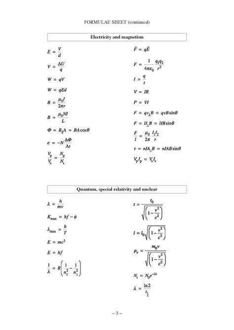 Formula Sheet - Physics High