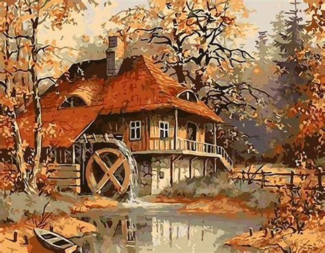 House In Autumn Forest Landscape Paint By Number Paint By Numbers