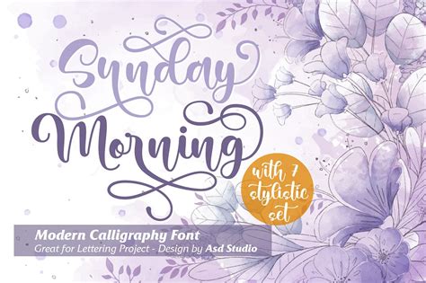 Sunday Morning Modern Calligraphy Font On Yellow Images Creative Store