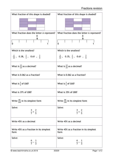 Fractions Revision Ks3 Maths Teachit