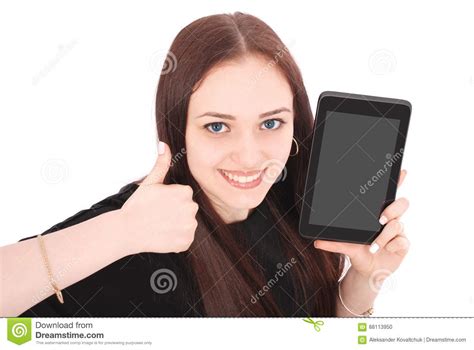 Happy Student Teenage Girl With Tablet Pc Sitting