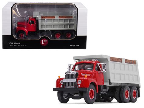 Mack B 61 Tandem Axle Dump Truck Red Cab Gray Body 164 Diecast Model