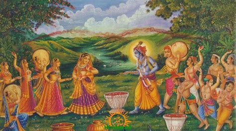 Lord Sri Krishna Playing Holi With Radha And Gopikas Hindupad