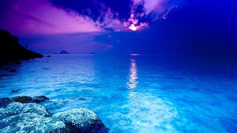 Sunset Clouds Landscapes Nature Blue Sea Sea Wallpaper 2560x1440