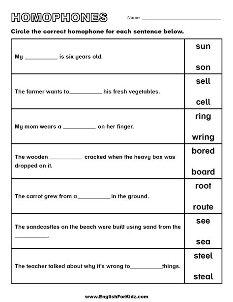 Homophones Worksheets Pdf Engaging Exercises For Language Learning
