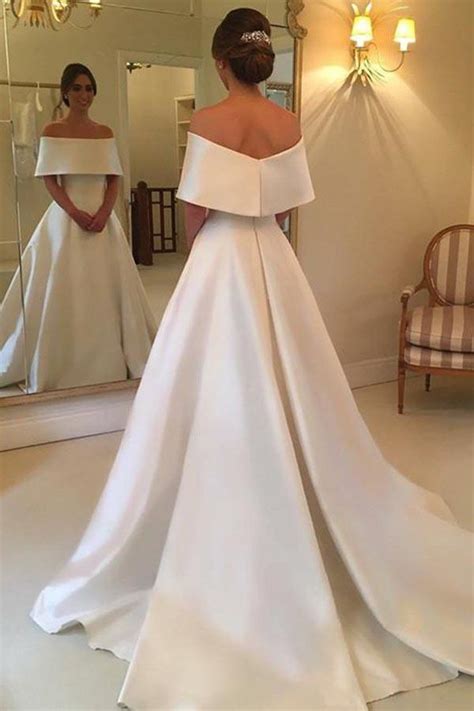 To help people in this situation there are online stores which offer cheap wedding dresses. Cheap Wide Off Shoulder Collar Satin Plain Simple Wedding ...