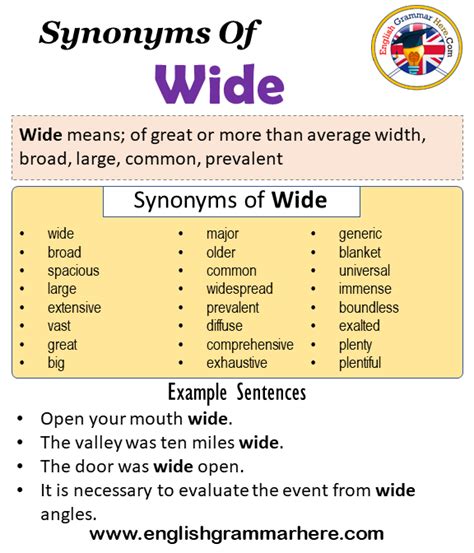 Synonyms Of Wide, Wide Synonyms Words List, Meaning and Example ...