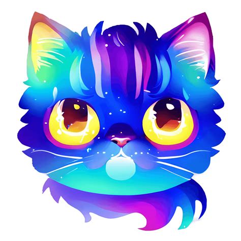 Colorful Rainbow Realistic Cute Fluffy Cat Head · Creative Fabrica