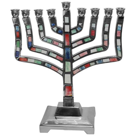 Colorful Tiles Aluminum Menorah