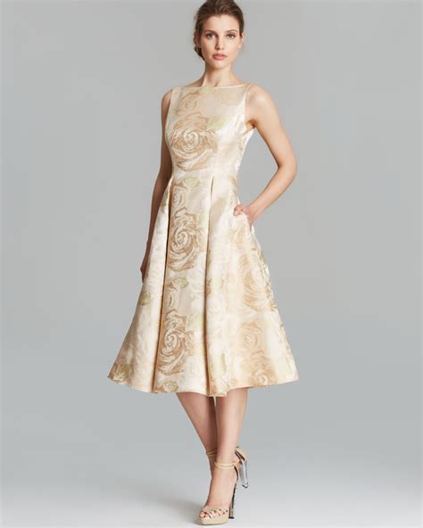 Lyst Adrianna Papell Dress Sleeveless Brocade Tea Length In Natural