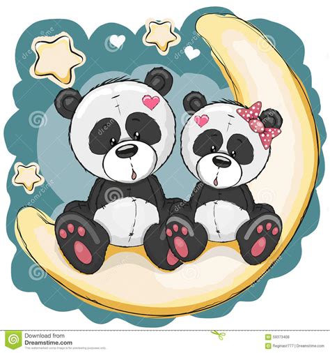 Two Pandas On The Moon Stock Vector Illustration Of Heart 59373408