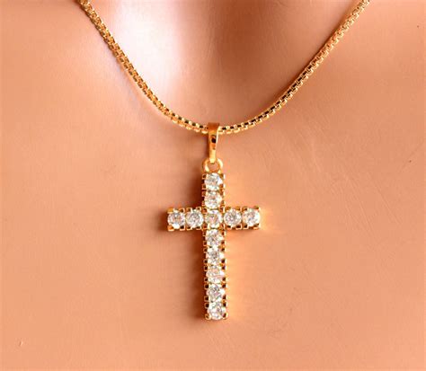 Gold Cross Necklace Women Superb Quality Kt Gold Filled Pave Etsy