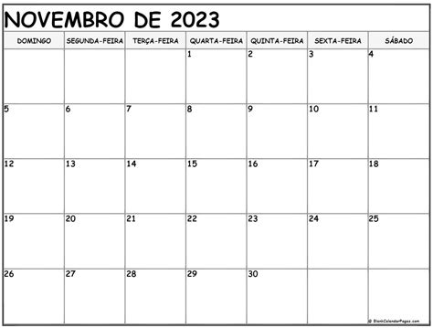 Novembro De 2023 Calendario Grátis Em Português Calendario Novembro