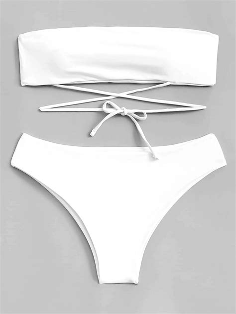 Plus Size White Bandeau Wireless Two Piece Bikini Bikinis Two Piece