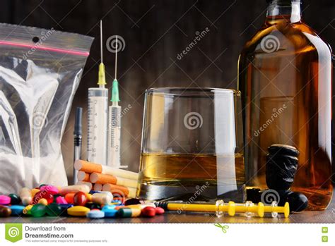 Addictive Substances, Including Alcohol, Cigarettes And Drugs Stock Image - Image of drugs 