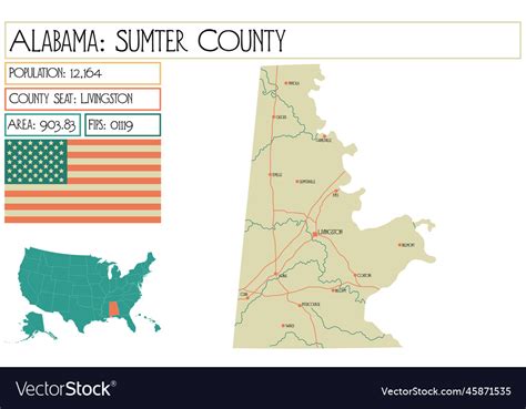 Map Of Sumter County In Alabama Usa Royalty Free Vector
