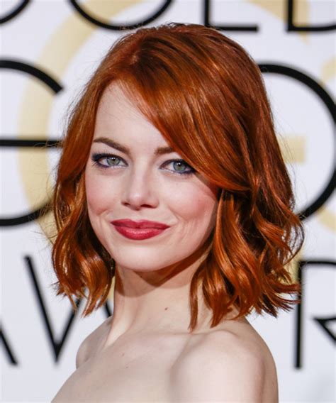 Check spelling or type a new query. Emma Stone Medium Wavy Dark Ginger Red Hairstyle