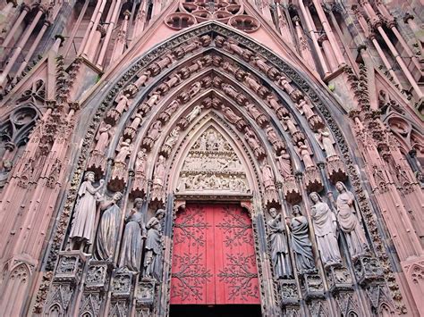 Ornated Gothic Entrance Of Strasbourg Cathedral France Cattedrali
