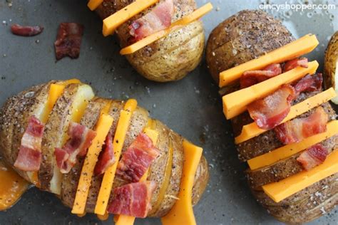 Arrange the potato slices vertically at an angle in the pan, filling the pan completely without crowding it. Sliced Baked Potatoes with Bacon and Cheese - CincyShopper