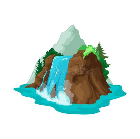Cartoon Mountain Waterfall Water Cascade On Rocks Stock Vector