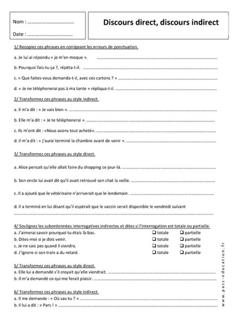 Jul 26, 2020 · conjugaison au présent : Discours direct - Discours indirect - 5ème - Exercices corrigés - Grammaire - Collège - Pass ...
