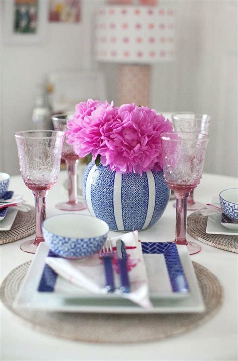 Ciao Newport Beach Pink Peonies With Blue And White