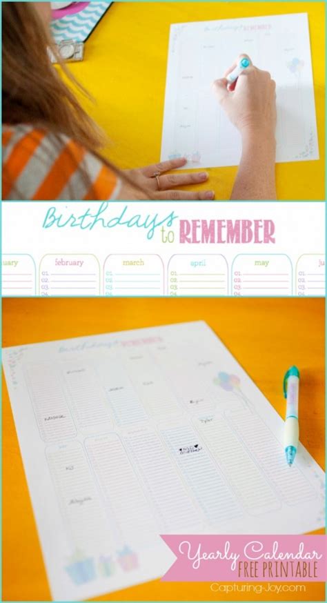 Birthdays To Rememberyearly Calendar Free Printable