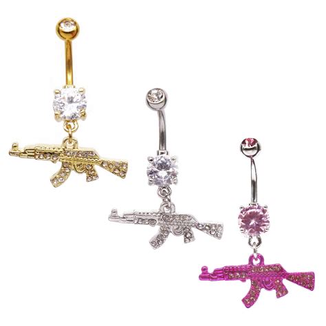 Belly Button Rings Gun Dangle Navel Ring Clear Gem Belly Button Ring