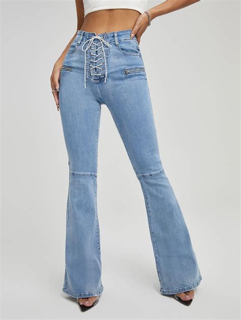 Lace Up Fly Flare Leg Jeans Flare Jeans Style Denim Jeans Fashion Flare Leg Jeans