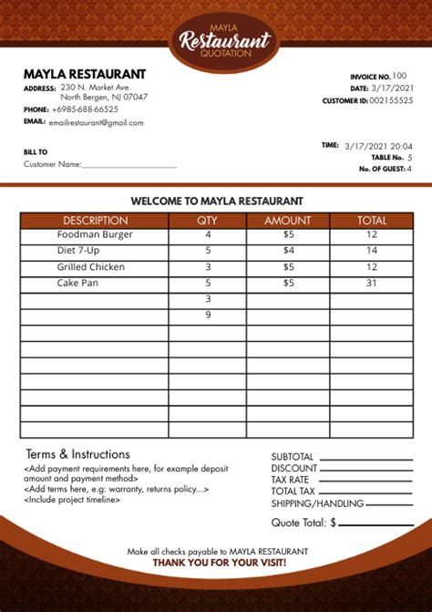 Modern Red Motif Restaurant Invoice A4 Templa Template Postermywall