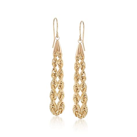 14kt Yellow Gold Rope Chain Drop Earrings Ross Simons