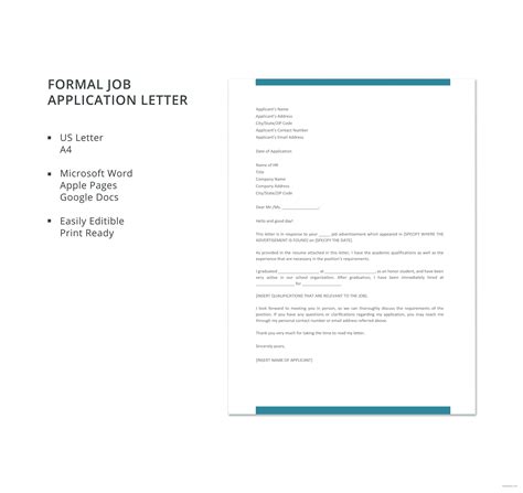 Free Formal Job Application Letter Template In Microsoft Word Apple