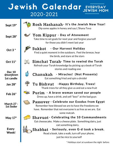 Jewish Calendar 2020 2021 Free Download Everyday Jewish Mom