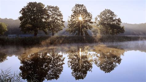 Sunrise Over Mirror Lake Chojnowski Hd Wallpaper Background Image