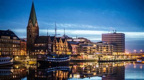 Photos Germany Bremen Ships River Berth Houses Cities 1366x768