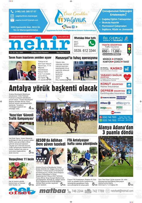 09 Mayıs 2022 tarihli Nehir Gazete Manşetleri