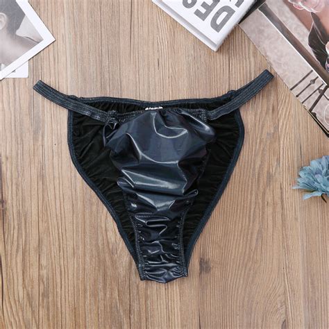 Mens Faux Leather High Cut Underwear Latex Ruched Thongs Lingerie Pouch Panties Ebay