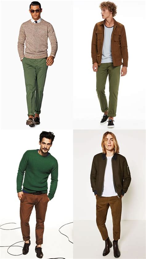 Best color combination depends upon contrast.there are lot of option. Men's Green and Brown Colour Combination Outfit Lookbook ...