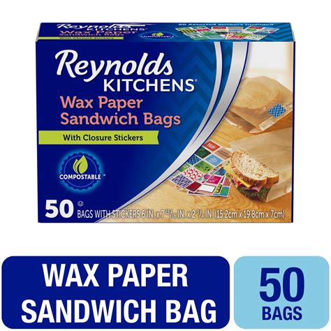 Reynolds Kitchens Wax Paper Sandwich Bags With Closure Stickers 50 Ct
