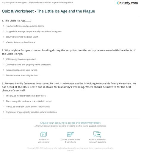 A lot of individuals admittedly had a hard t. Quiz & Worksheet - The Little Ice Age and the Plague ...