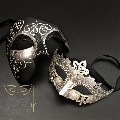 masquerade half face phantom and venetian eye black silver mens masquerade mask masks