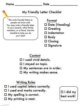 Letter writing can be fun help children learn to compose written text and provide handwriting practice. Friendly Letter Checklist | Student, The o'jays and Friendly letter