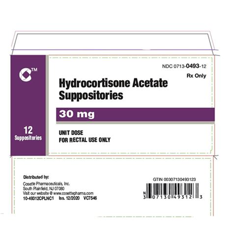 Hydrocortisone Acetate 30mg Rectal Suppositories 12 Pack