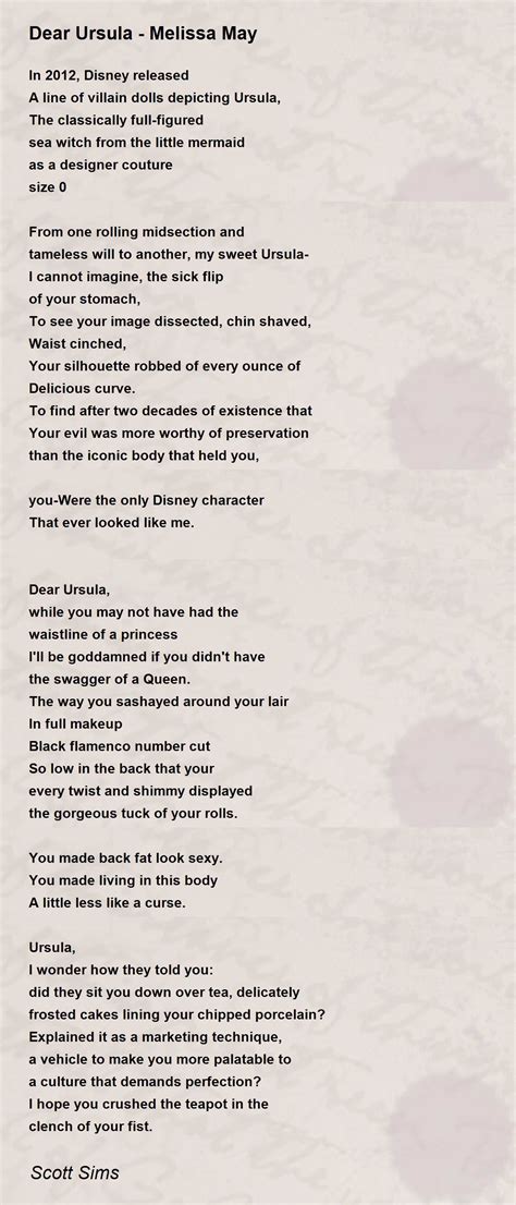 Dear Ursula Melissa May Dear Ursula Melissa May Poem By Scott